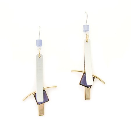 Long Two-tone with Shiny Gold and Purple Catsite Earrings - Click Image to Close